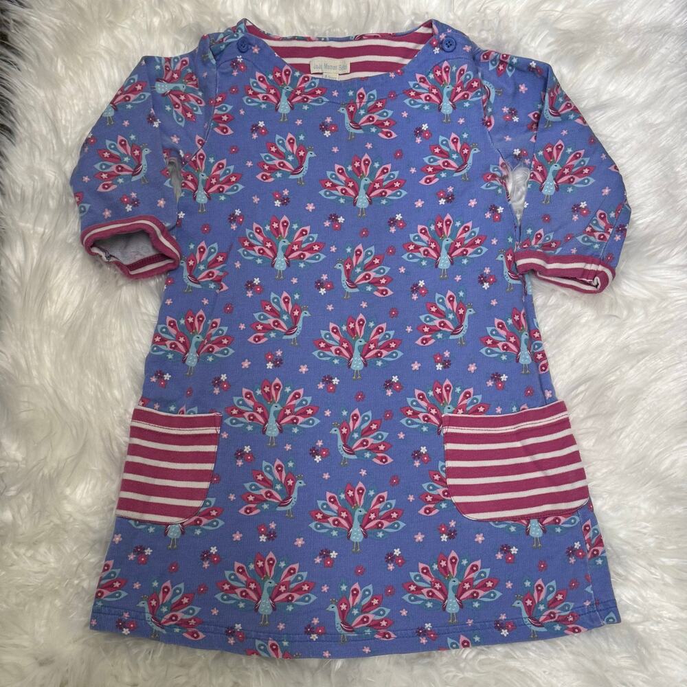 Jojo Maman Bebe Peacock Bird Dress Playground School Girls Sz 4/5 100% Cotton
